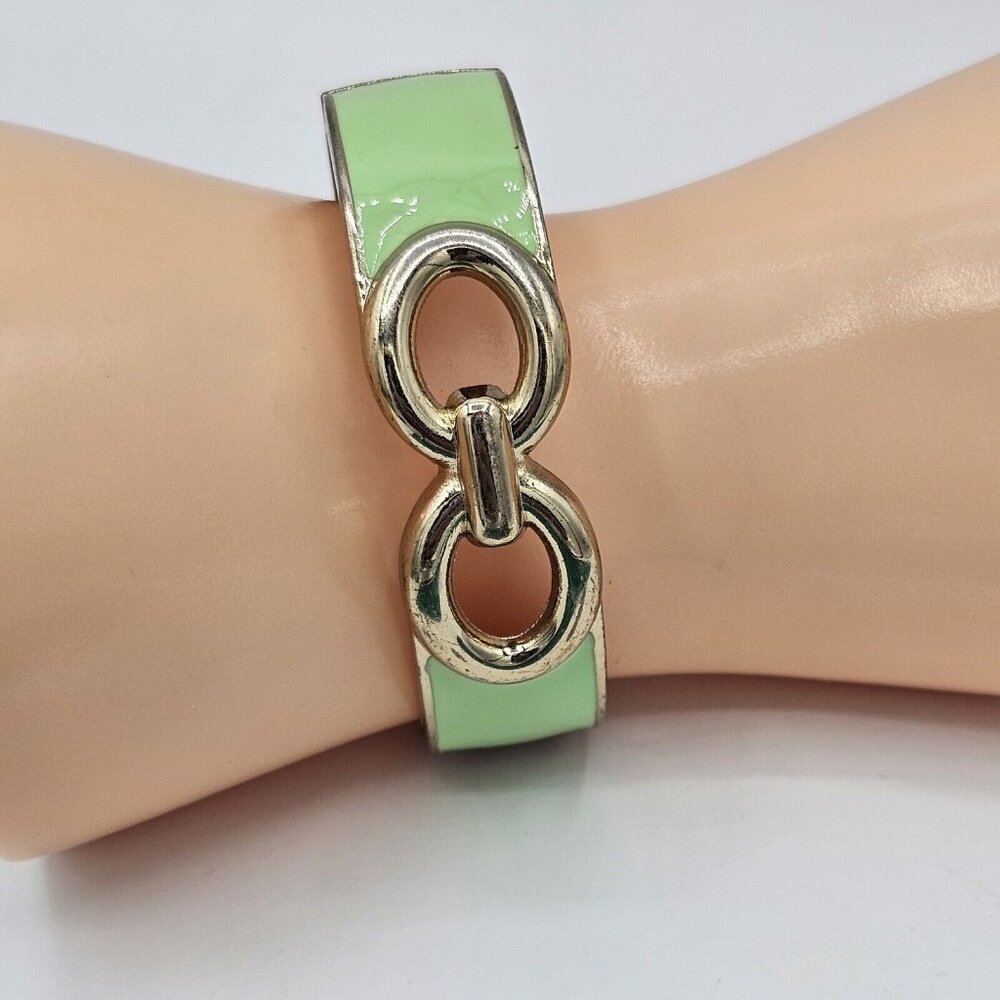 Enamel Metal Clamper Bangle Bracelet MOD Gold Green Infinity Designer